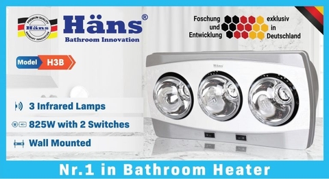 Đèn sưởi nhà tắm Hans 3 bóng màu trắng H3B