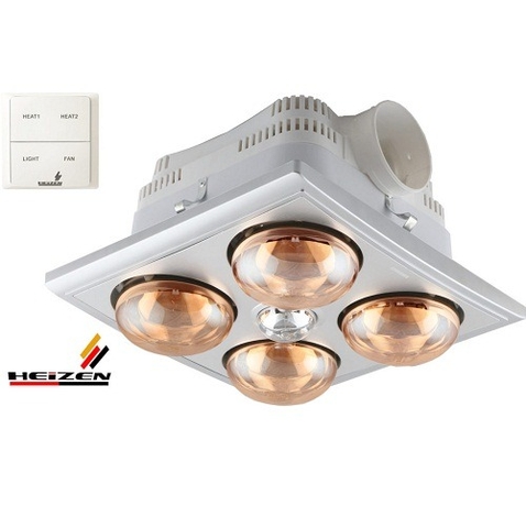 Đèn sưởi nhà tắm Heizen âm trần 4 bóng HE-4BR (có khiển, tích hợp đèn sáng và quạt thông gió)