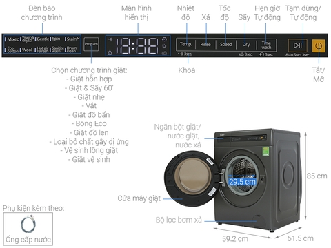 Máy giặt sấy Whirlpool giặt 10.5kg - sấy 7kg WWEB10702FG