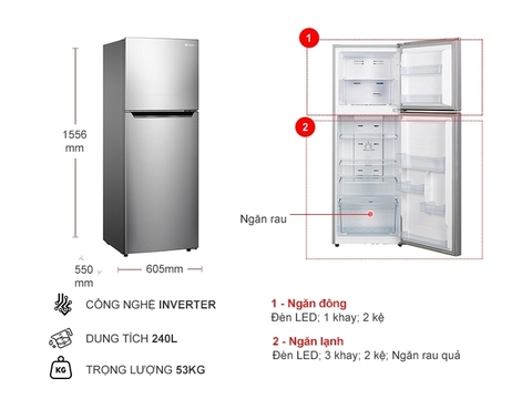 Tủ lạnh Casper inverter 258 lít RT-258VG