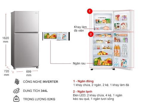 Tủ lạnh Mitsubishi Electric inverter 376 lít MR-FX47EN-GSL-V