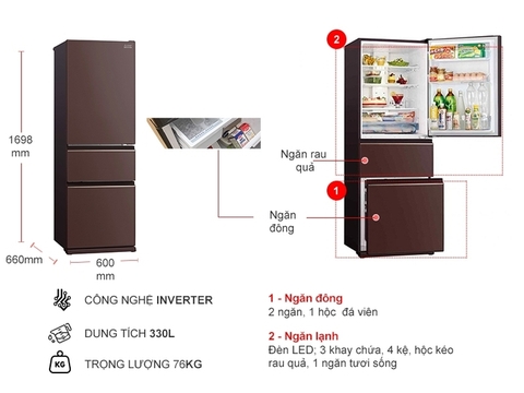 Tủ lạnh Mitsubishi inverter 330 lít MR-CGX41EN-GBR-V