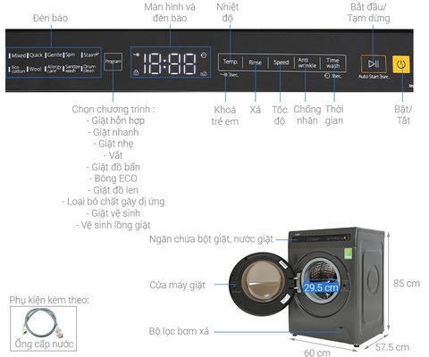 Máy giặt Whirlpool 9 kg FreshCare inverter FWEB9002FG