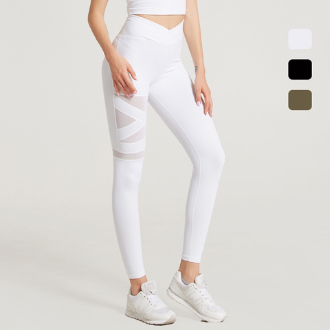 Quần legging pha lưới đùi chéo cạp PYML016