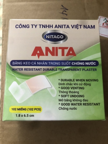 Băng cá nhân trong suốt chống nước Anita 1,8x6,5 (H/102M) K/100h