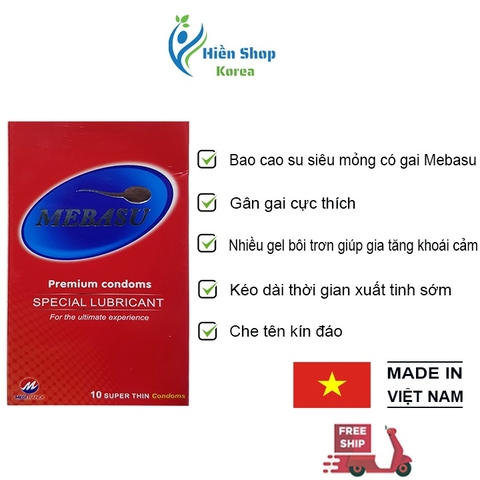 Bao cao su MEBASU kéo dài thời gian, có gai, siêu mỏng - H/3 quả