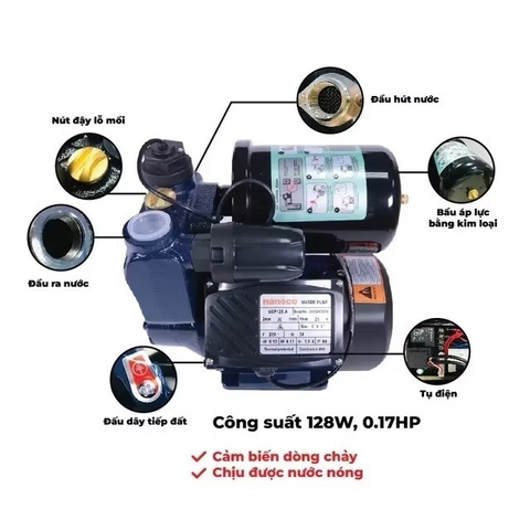 Máy bơm nước nóng lạnh tăng áp điện tử Nanoco 128W