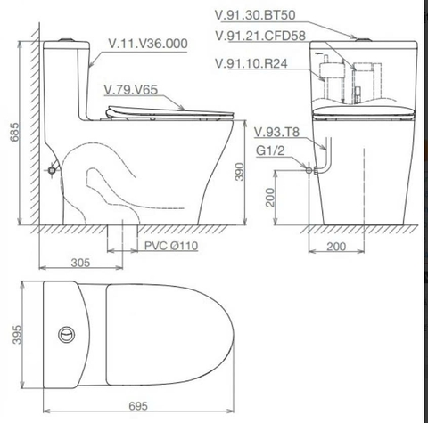 Bồn cầu khối Viglacera V36
