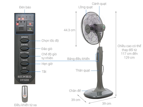 Quạt Senko đứng 1608 remot