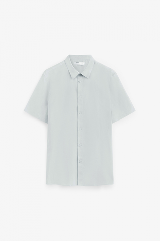 Áo Sơ Mi Nam Tay Ngắn Linen Xếp Ly Trước Form Fitted