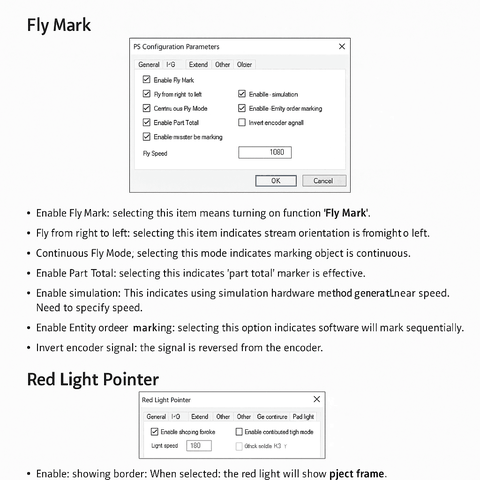 Thông số cấu hình F3: Other – Fly Mark and Red light pointer
