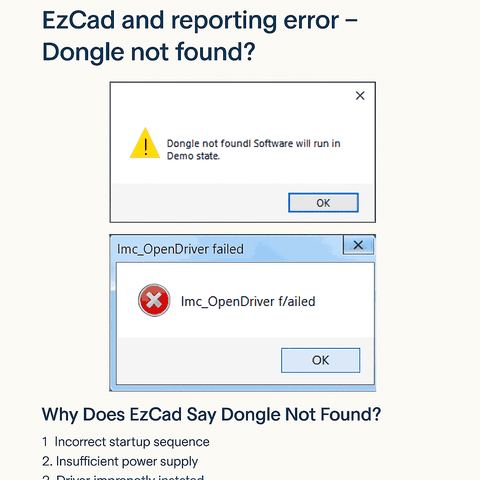 Lỗi “Không tìm thấy dongle!” khi khởi động EzCad – Nguyên nhân & Cách khắc phục