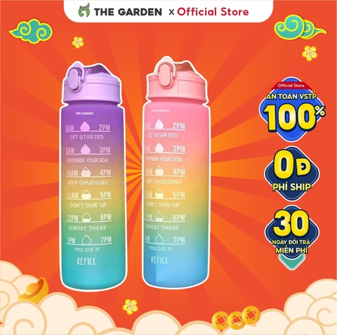 Bình nhắc nhở uống nước có ống hút, vạch chia màu | Dung tích 900ml