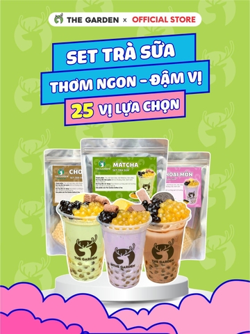 COMBO 5 SET TRÀ SỮA NẤU 50-60 LY (Đường đen, matcha, chocolate, khoai môn, việt quất) - TẶNG 10 Ống hút, 5 túi lọc trà, công thức nấu - THE GARDEN - Tea, trà
