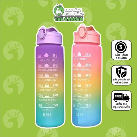 Bình nhắc nhở uống nước có ống hút, vạch chia màu | Dung tích 900ml