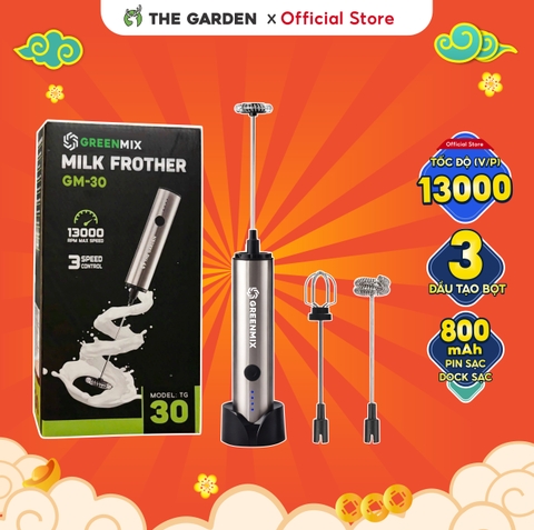 Máy tạo bọt cà phê microfoam, máy đánh trứng mini cầm tay THE GARDEN x GREENMIX GM-30 - 3 đầu đánh bọt, inox 304