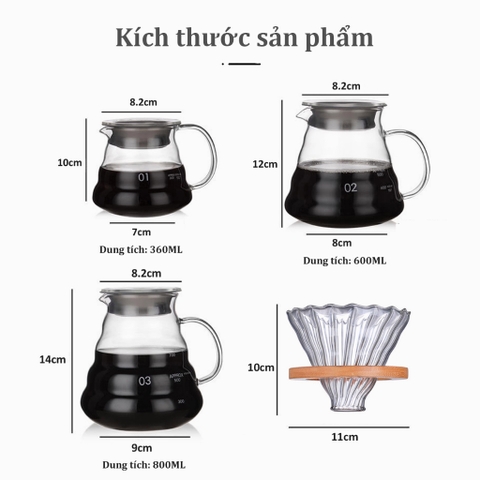 Bình pha cà phê V60  | Dung tích 600ml và 800ml