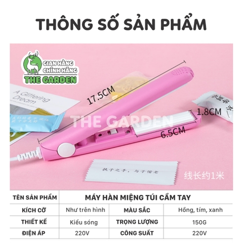 Máy hàn miệng túi mini cầm tay, dùng với túi nilon, kẹp hàn nhiệt - THE GARDEN