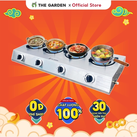 Bếp Gas nấu mì cay, cơm niêu THE GARDEN IGWT | Inox | Bếp 4 họng ngang MỚI