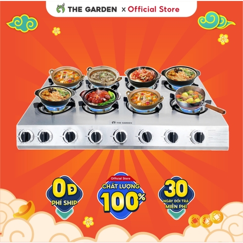 Bếp Gas nấu mì cay, cơm niêu THE GARDEN IGWT | Inox | Bếp 8 họng MỚI