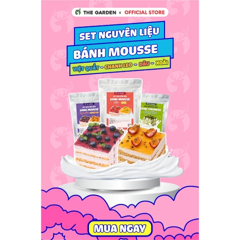 Set nguyên liệu làm bánh Mousse THE GARDEN | thành phẩm 2 hộp 750ml | vị Dâu - Xoài và vị Chanh Leo - Việt Quất