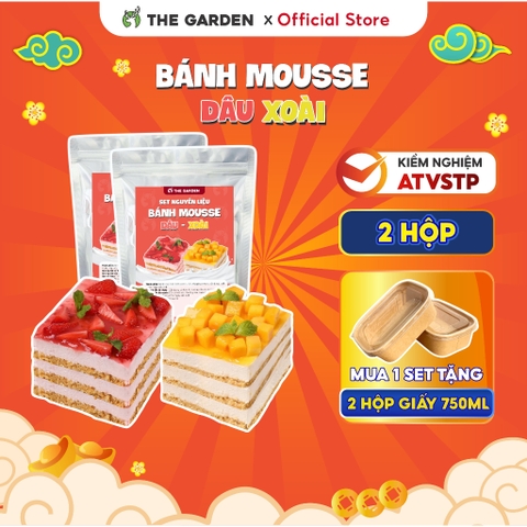 Set nguyên liệu làm bánh Mousse THE GARDEN | thành phẩm 2 hộp 750ml | vị Dâu - Xoài và vị Chanh Leo - Việt Quất