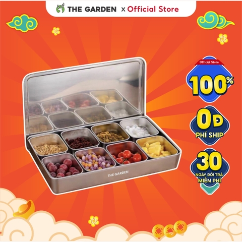 Bộ khay inox 304 THE GARDEN đựng topp g - gia vị  6 và 8 ngăn có nắp nhựa