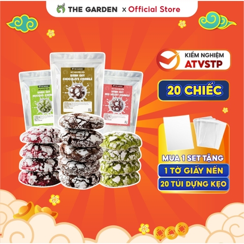 Set nguyên liệu làm bánh Crinkle Cookie THE GARDEN| 20 chiếc | 3 vị Socola - Matcha -  Red Velvet