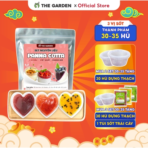 Set nguyên liệu Panna Cotta THE GARDE 30-35 hũ | 3 vị Dâu, Chanh leo, Việt Quất