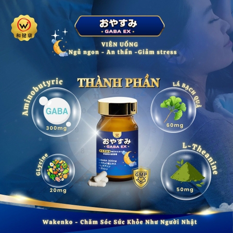 Viên Uống Ngủ Ngon, Giảm Stress GABA EX Wakenko [60 Viên]