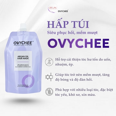 Kem hấp ủ tóc Ovychee túi 500ml với 100% tinh dầu argan nguyên chất phục hồi tóc siêu mềm mượt