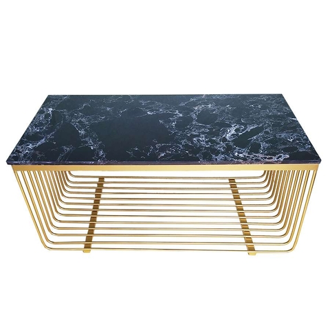 Bàn trà chân sắt mặt đá hình chữ nhật có nan BTS-80