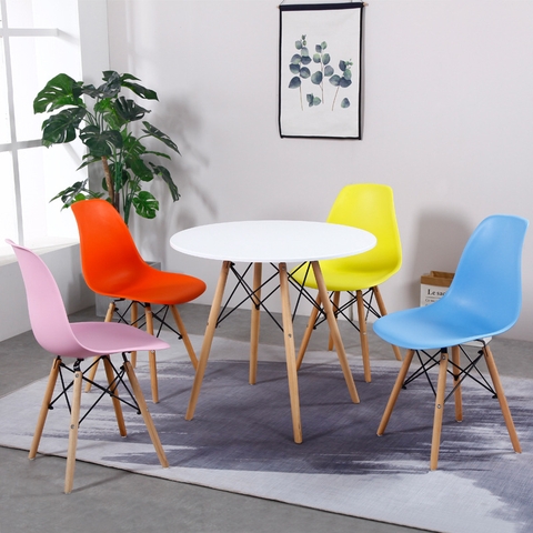 Bộ bàn ăn, cafe hiện đại cho 4 người gồm bàn tròn 4 chân và 4 ghế cafe eames BBC-28