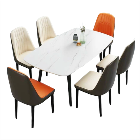 Bộ bàn ăn mặt đá 6 ghế monet không tay cao cấp BBA-71