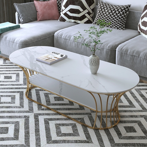 Bàn sofa hình oval mặt đá 2 tầng BTS-71