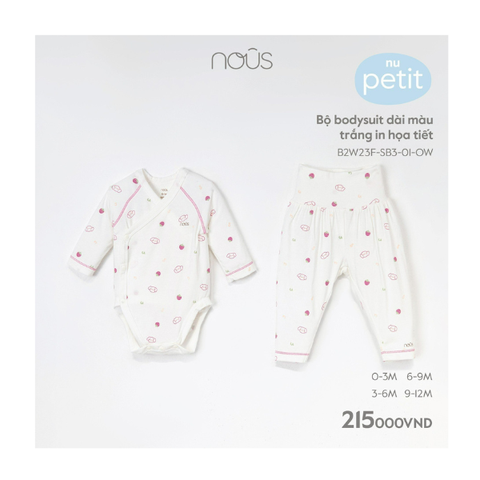 Bộ bodysuit dài màu trắng in hoạ tiết