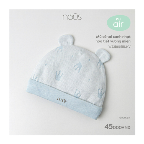 Mũ có tai xanh nhạt hoạ tiết vương miện