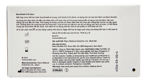 Đầu kim Novofine dùng cho bút tiêm của Novo Nordisk 31G (0,25 x 6mm) hộp 100 cái