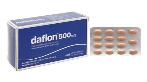 Daflon 500mg trị trĩ, suy giãn tĩnh mạch (4 vỉ x 15 viên)