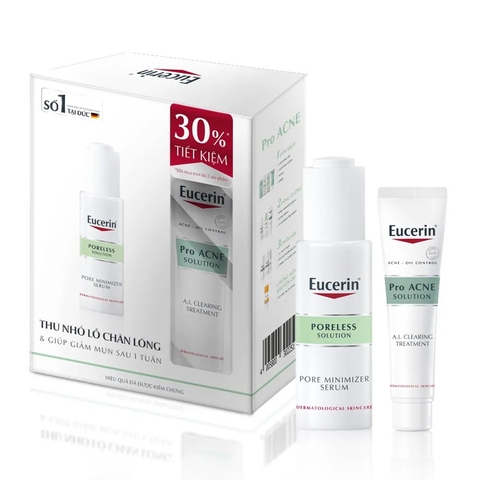 COMBO Eucerin Tinh Chất ProAcne Poreless 30ml & Gel Giảm Mụn Pro Acne Solution 40ml