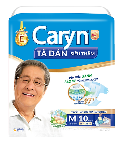 Tã dán người lớn Caryn siêu thấm size M10, vòng hông 61 x 106cm (10 miếng)