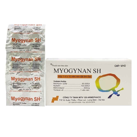 Thuốc đặt điều trị viêm âm đạo Myogynan SH hộp 1 vỉ x 10 viên