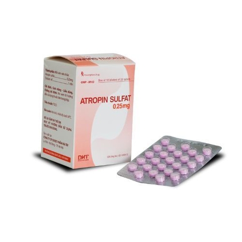 Thuốc giảm co thắt, say xe Atropin Sulfat 0,25mg HATAPHAR hộp 10 vỉ x 25 viên nén