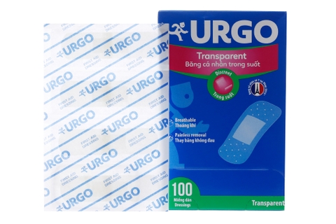 Băng cá nhân trong suốt Urgo Transparent (2 x 7.2cm) hộp 100 miếng