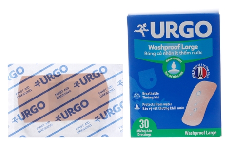Băng cá nhân ít thấm nước Urgo Washproof Large (3.8 x 7.2cm) hộp 30 miếng