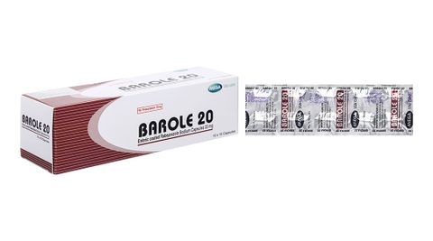 Barole 20 trị viêm loét do trào ngược dạ dày, thực quản (10 vỉ x 10 viên)