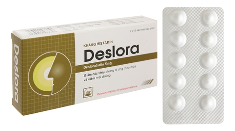 Deslora 5mg trị viêm mũi dị ứng, mề đay (3 vỉ x 10 viên)