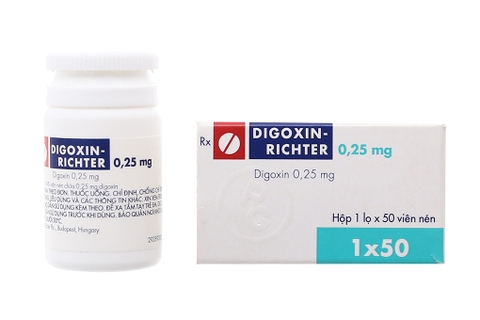 Digoxin-Richter 0.25mg trị suy tim, loạn nhịp chai 50 viên