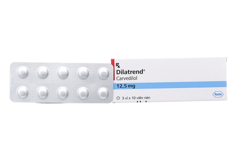 Dilatrend 12.5mg trị tăng huyết áp, suy tim (3 vỉ x 10 viên)