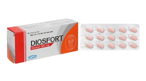 Diosfort 600mg trị trĩ, suy giãn tĩnh mạch (4 vỉ x 15 viên)
